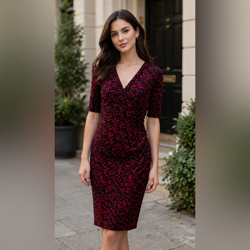 Lauren Ralph Lauren sz 14 faux wrap short sleeve patterned dress